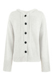 Plain Open Button Drawstring Hooded Sweater Cardigans