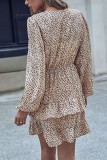 Spot Print V Neck Button Down Front Tie Mini Dress
