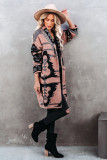 Pink Lapel Collar Geometric Print Knit Cardigan