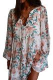 White Loose Bubble Sleeves Floral Print Dress