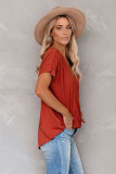 Red Short Sleeves Drape Knit Top