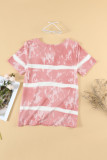 Red Buttoned Tie-dye Short Sleeve Top