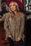 Leopard Print Cuff Knot Long Sleeve Blouse