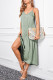 Green Spaghetti Strap Ruffled Satin Maxi Dress