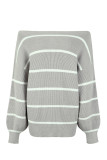 Off Shoulder Pin Striped Knit Sweaters