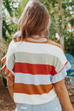 Multicolor Stripe V-Neck Ruffle Sleeve Ruched Top