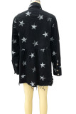 Stars Print Raw Hem Ripped Denim Jacket with Pockets Shacket UNISHE Wholesale