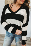Black Colorblock V Neck Pullover Knit Sweater