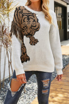 Tiger Pattern Tassle Knitting Pullover Sweater