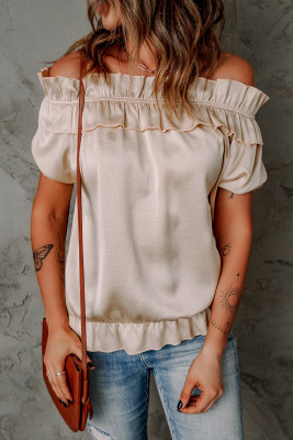 Apricot Pleated Detail Short Sleeve Peasant Top