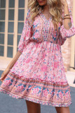 Pink Floral Print Vintage Loose Dress Unishe Wholesale