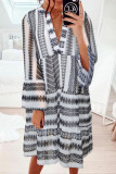 Black Geometric Print Print V neck Ruffle Swing Mini Dress