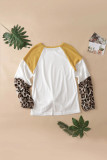 Leopard Long Sleeve Waffle Knit White Blouse with Twist Knot