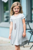 Gray Colorblock Patchwork Striped Girls’ Dress