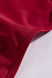 Red V Neck One Piece Swimsuit