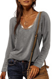 Gray Round Neck Loose Long Sleeve Top