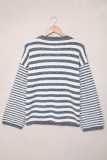 Blue Striped Knit Tie up Sweater