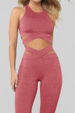 Pink Crisscross Sports Bra and Leggings Set
