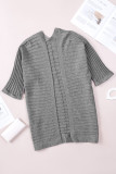 Grey Ribbed Open Front Knit Cardigan