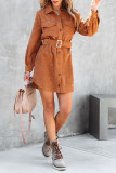 Plain Open Button Pockets Mini Dress With Waistband