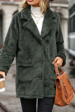 Army Green Lapel Collar Pockets Button Fleece Coat