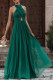 Green Polka Dot Criss Cross Halter Neck Prom Dress