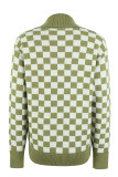Plaid Checked Turndown Collar Button Sweater