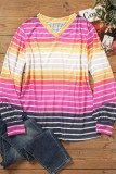 Multicolor Gradient Striped Long Sleeve V-Neck Blouse