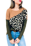 Multicolor Leopard Color Block Long Sleeve Knit Top