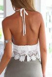 White Floral Lace Crochet Halter Backless Bralette
