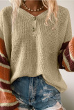 Apricot Striped Raglan Sleeve Drop Shoulder Sweater