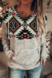 Tribal Geometric Printed Hoodie with Front Pocket