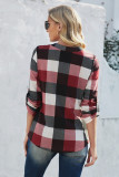 Red Contrast Plaid V Neck Long Sleeve Top