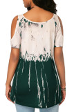 Green Gradient Cold Shoulder Short Sleele Loose Tops