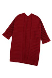 Red Ribbed Open Front Knit Cardigan