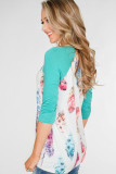 Green Feather Print 3/4 Raglan Sleeve Top