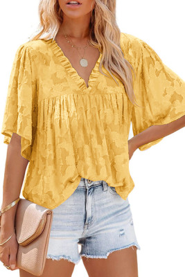 Half Sleeve Ruffles V Neck Blouse Unishe Wholesale