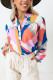 Pink Geometric Patchwork Print Half Buttoned Blouse