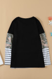 Black Camo Stripes Patchwork Long Sleeve Top with Pocket