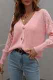 Hollow Out Sleeve Open Front Button Knit Cardigan