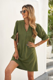Green Ruffled Sleeve Shift Dress