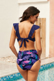 Blue Ruffle Bikini Top Printed Panty Swimsuit