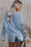 Sky Blue Crochet Lace Pointelle Knit Sweater