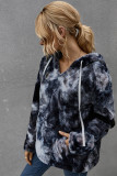 Dark Grey Tie-dye Hooded Coral Fleece Sweatshirt