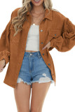 Lantern Sleeve Button Pockets Corduroy Shirt