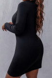 Black Hollow Out Strappy Long Sleeves Plus Size Dress