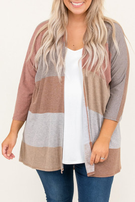 Multicolor Plus Size Colorblock Knit Cardigan