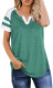 Green Striped Sleeve V Neck Top