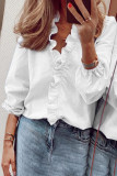 White Long Sleeve Ruffles Casual Blouse