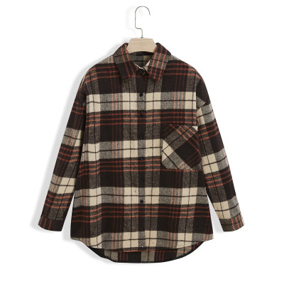 Plus Size Plaid Pocket Button Shirt Shacket